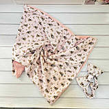 Зимовий хутряний конверт Тедді на бавовняній підкладці для новонароджених, персиковий з принтом, фото 3