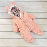 Комплект Тедді конверт + комбінезон для новонароджених, персиковий з принтом, фото 6