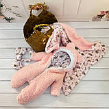 Комплект Тедді конверт + комбінезон для новонароджених, персиковий з принтом, фото 7