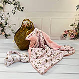 Демісезонний хутряний конверт Тедді на бавовняній підкладці для новонароджених, персиковий з принтом, фото 2