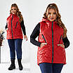 Жіноча демісезонна жилетка великого розміру на синтепоні з плащівки з капюшоном і блискавкою 48-58, фото 3