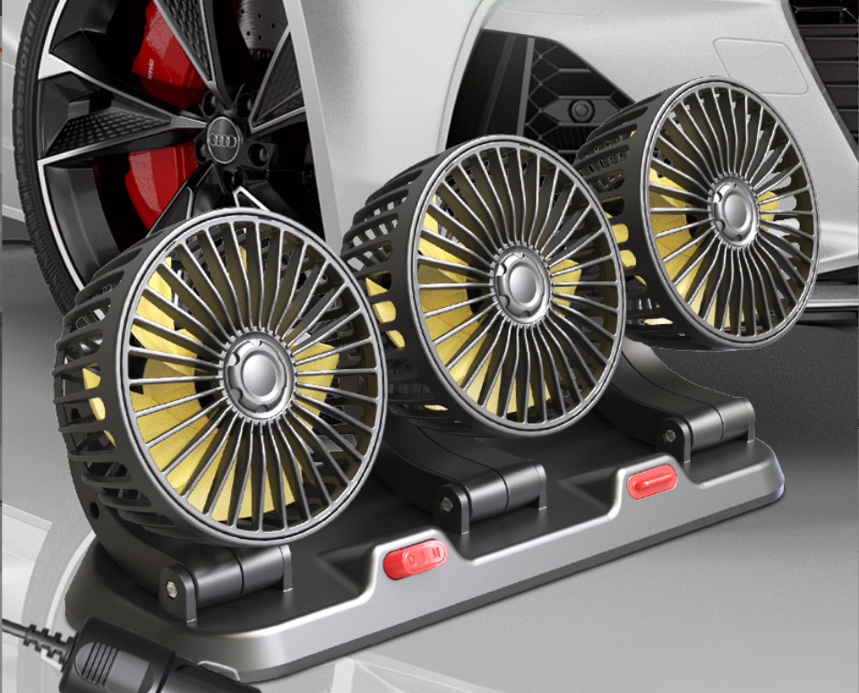 Автомобільний вентилятор потрійний 12V з табличкою номера телефону
