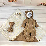 Демісезонний конверт + комбінезон з ангори коси для новонароджених, кавовий, фото 2