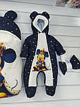 Спальник + комбінезон для новонароджених, білий із синім, принт Міккі Маус в короні, фото 2