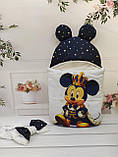 Спальник + комбінезон для новонароджених, білий із синім, принт Міккі Маус в короні, фото 3