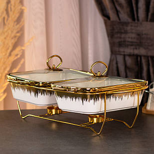 Керамічний марміт на 2 секції по 1 л золото