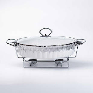 Марміт овальний керамічний 1,5 літра на металевій підставці з підігрівом