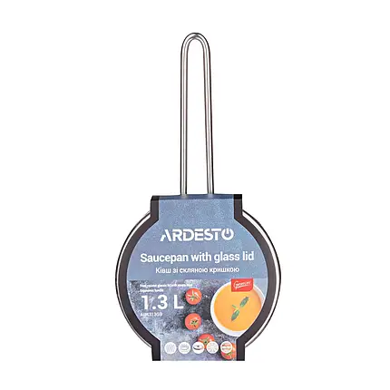 Ківш зі скляною кришкою ARDESTO Gemini Liguria, 1.3л, нержавіюча сталь AR4313GB, фото 2