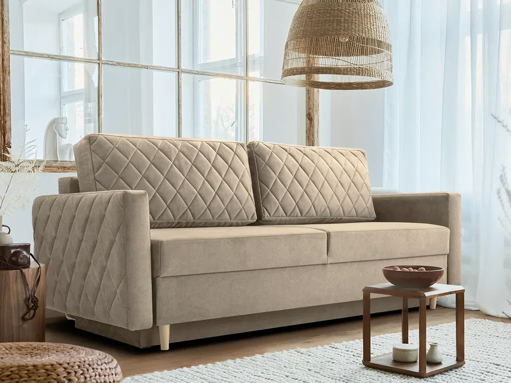 М'який розкладний прямий диван Lenola (бежевий), фото 1