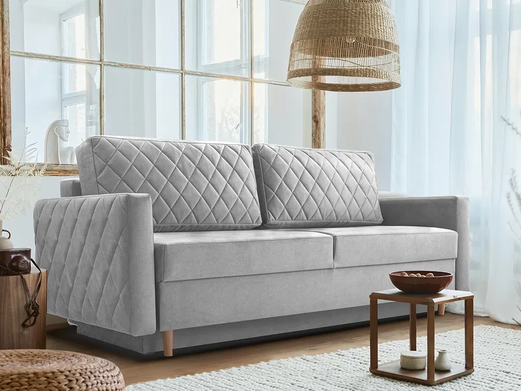 М'який розкладний прямий диван Lenola (сірий світлий), фото 1