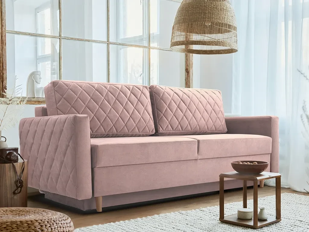 М'який розкладний прямий диван Lenola (рожевий світлий), фото 1