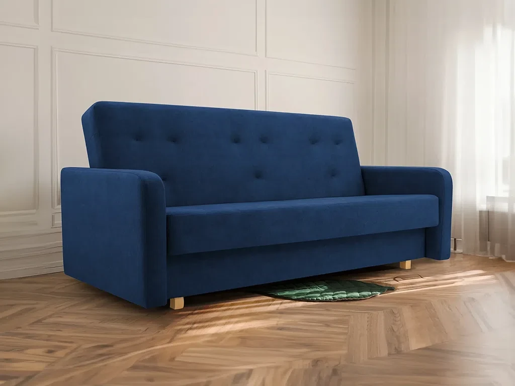 М'який розкладний прямий диван Kasia (синій темний), фото 1