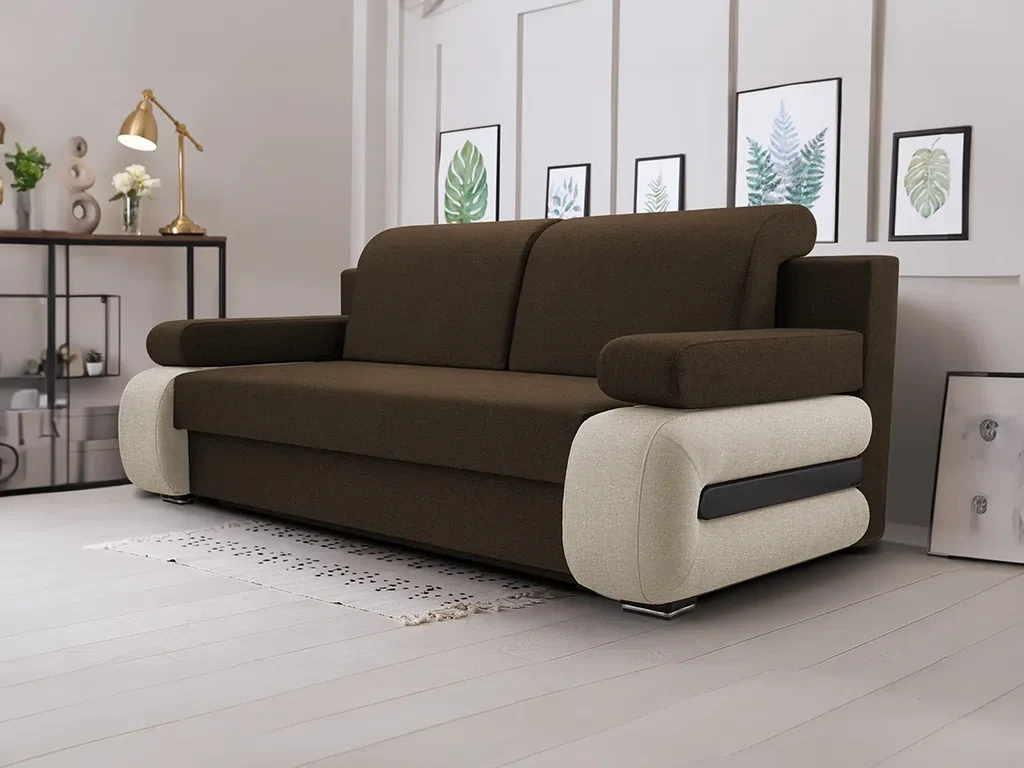 М'який розкладний прямий диван Gloria (коричневий/ капучино), фото 1