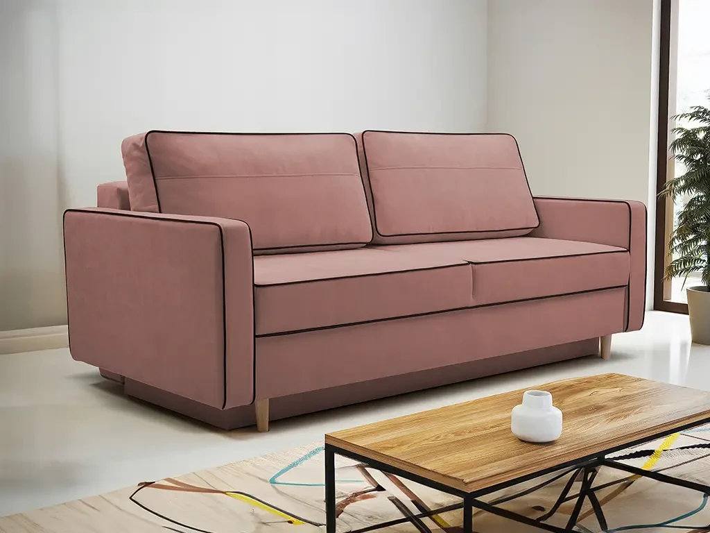 М'який розкладний прямий диван Fasta (рожевий), фото 1