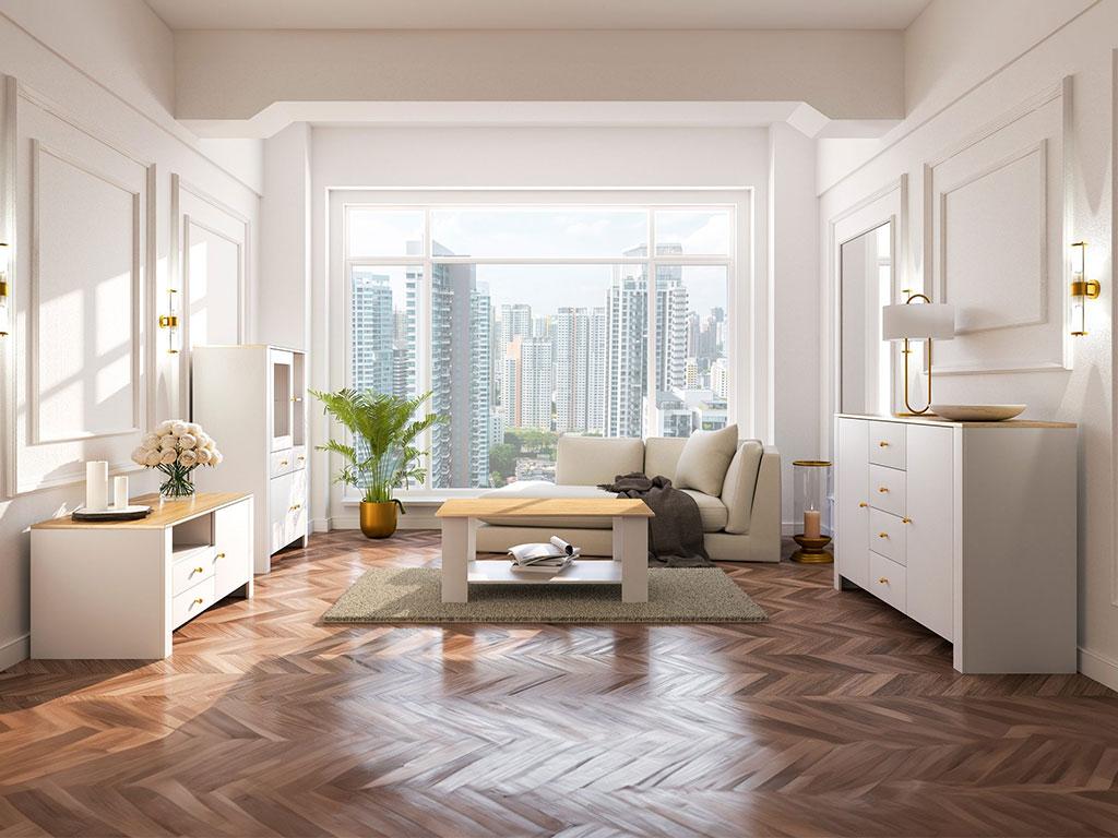 Комплект меблів у вітальню, їдальню Agawa (білий/ дуб Гікорі), фото 1