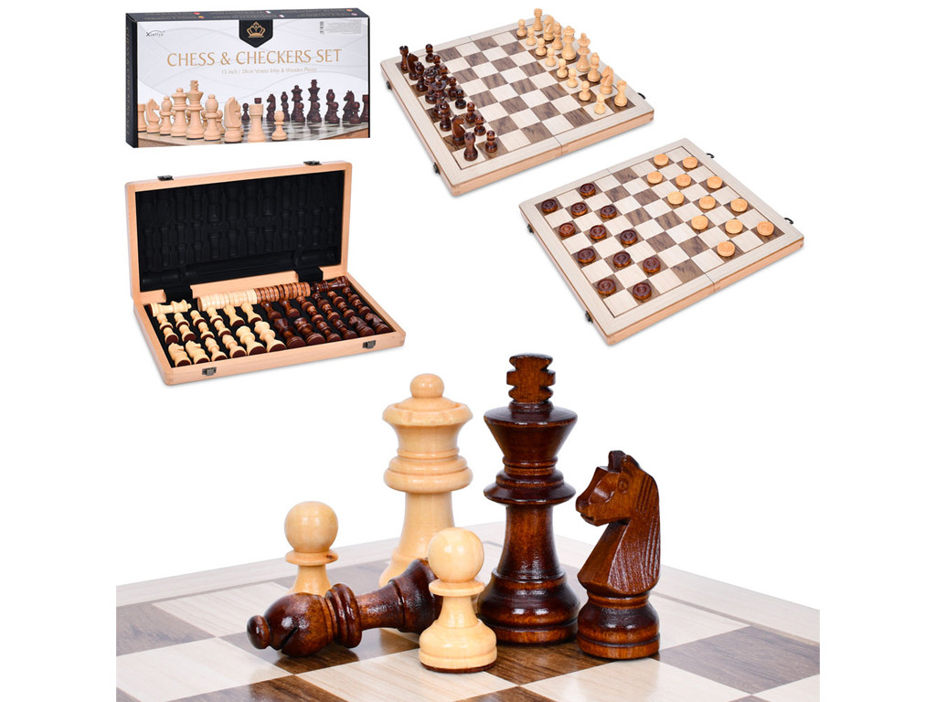 Шахи FG240502021L  дерев'яні, 2в1(шашки), фігури дерев'яні, в кор-ці, 40-20-5см, фото 1