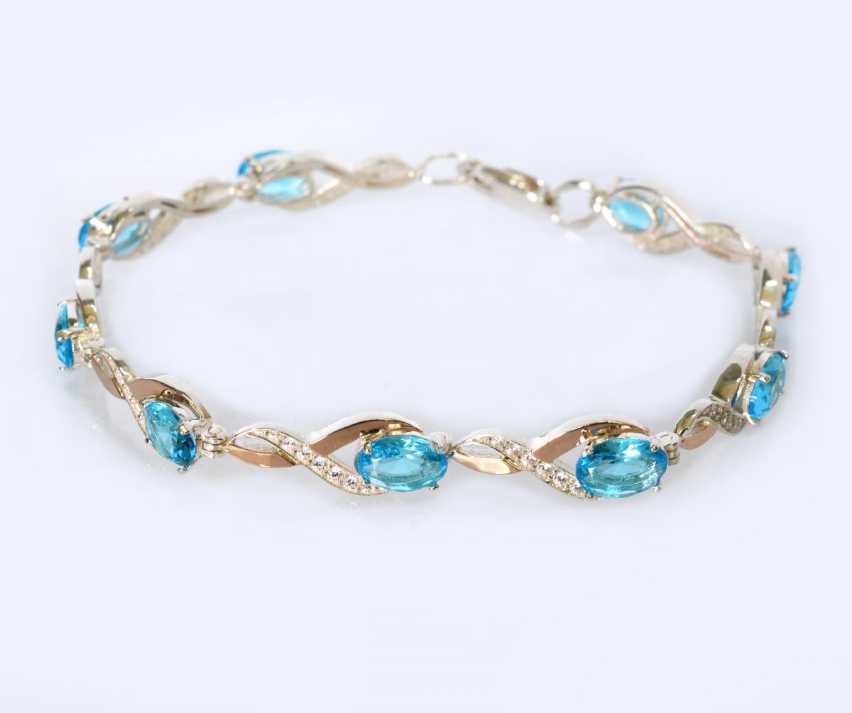 Срібний браслет з золотими пластинами та фіанітами, фото 1