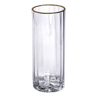 Декоративна ваза для квітів із прозорого скла із золотою окантовкою 25 см HP-1707