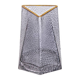 Скляна ваза для квітів, декоративна, трикутна, 15,5 см, сіра із золотою окантовкою HP-1711