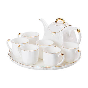 Чайний набір на 6 персон, із заварювальним чайником і підставкою, білий.