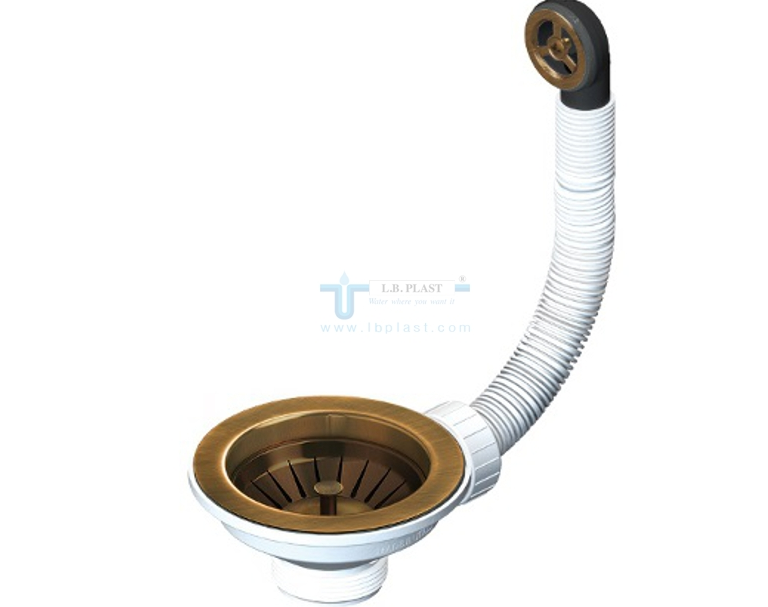 Євро вентиль. Водозлив з переливом LbPlast (колір - антична латунь), вентиль бронза