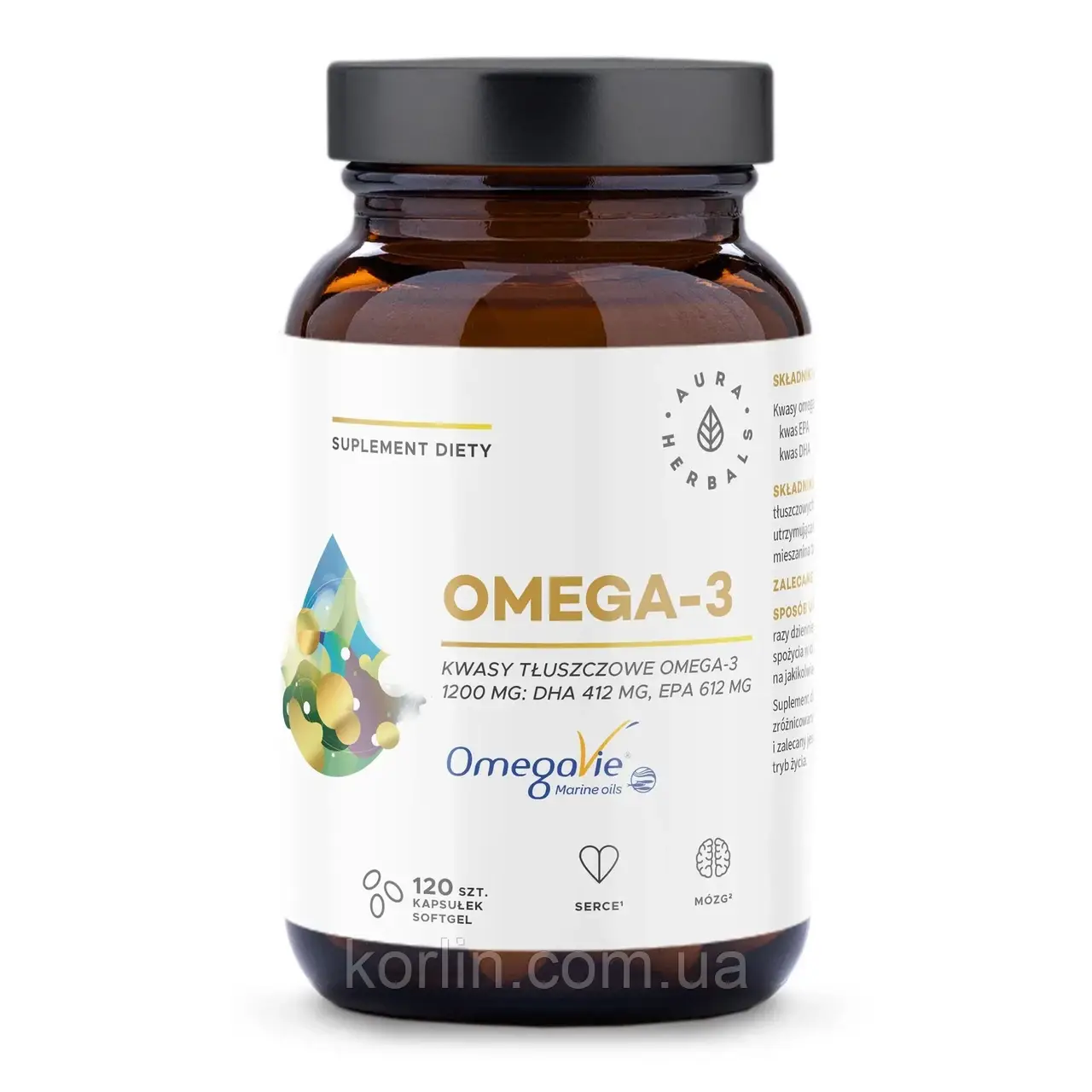 Омега 3 120 кап Aura Herbals Omega-3 1200 mg Доставка з ЄС, фото 1