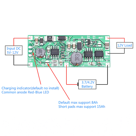 Модуль зарядний DC 12V Charging Step Up Booster Module for 18650 Lithium Battery UPS, фото 1
