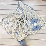 Зимовий хутряний конверт Тедді на бавовняній підкладці для новонароджених, блакитний з принтом, фото 3