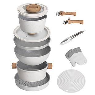 Набір алюмінієвого посуду MGC з антипригарним покриттям 11 предметів білий HP-4-405