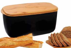 Контейнер для хліба з бамбуковою кришкою, чорний