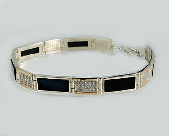 Срібний чоловічий браслет з золотими пластинами