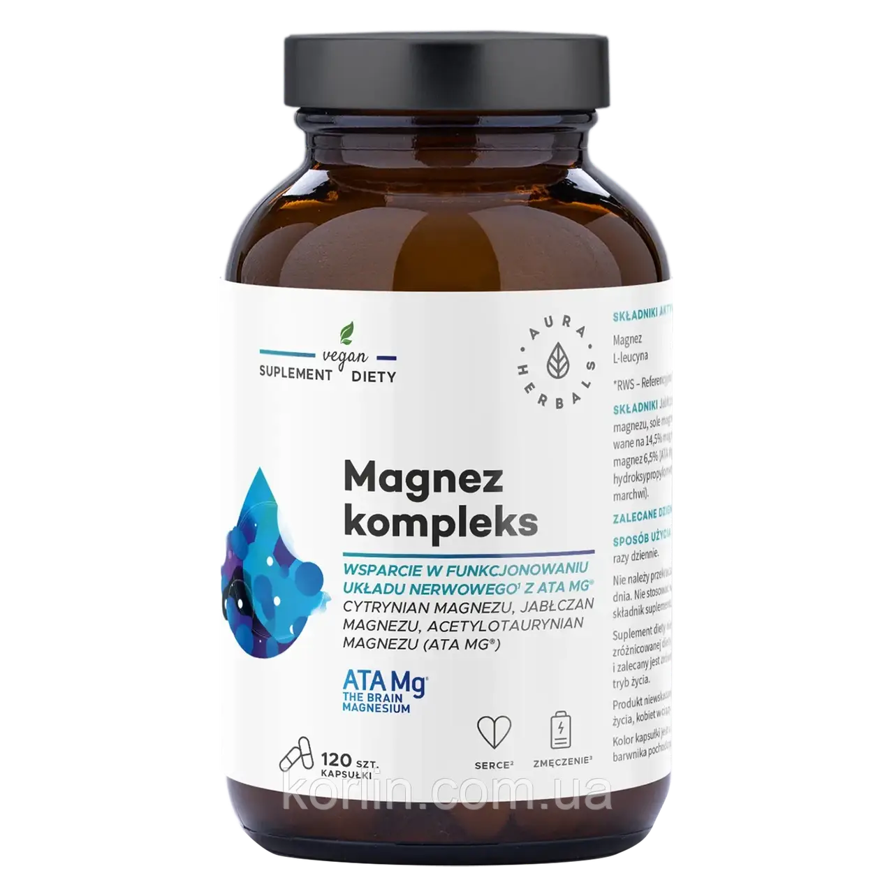 Магній Малат Комплекс 120 кап Aura Herbals Magnesium Complex ATA Mg Доставка з ЄС, фото 1