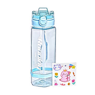 Пляшка для води 760 мл з трубочкою та наліпками блакитна HP-14-48LBL