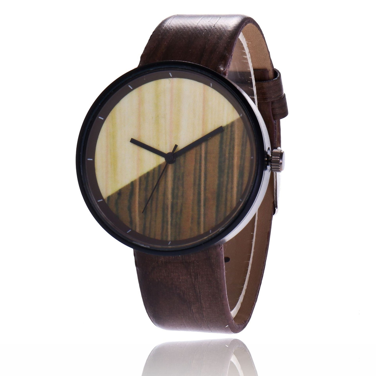 Оригінальний жіночий наручний годинник з імітацією під дерево «Wood watch» у коричневому корпусі