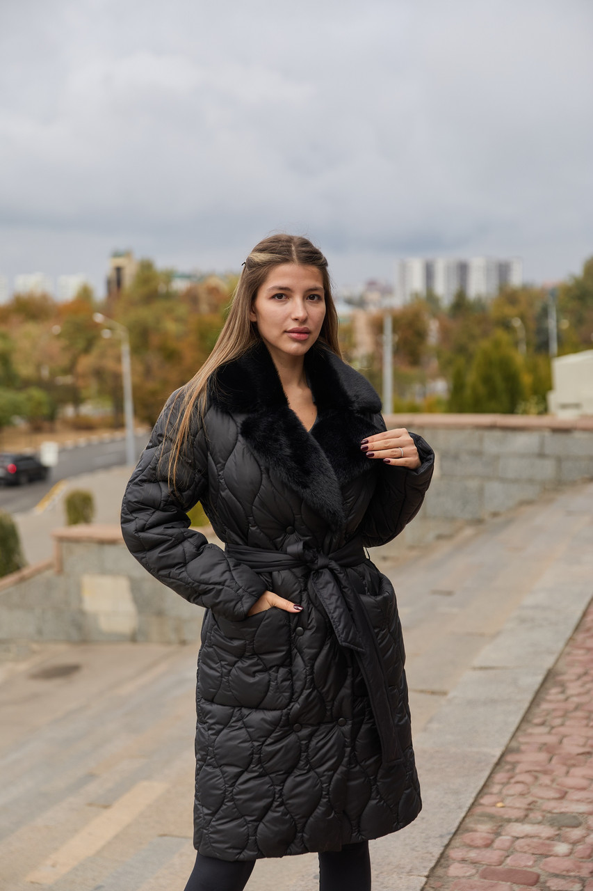 Зимове жіноче чорне пальто з капюшоном ПВ-357, фото 1