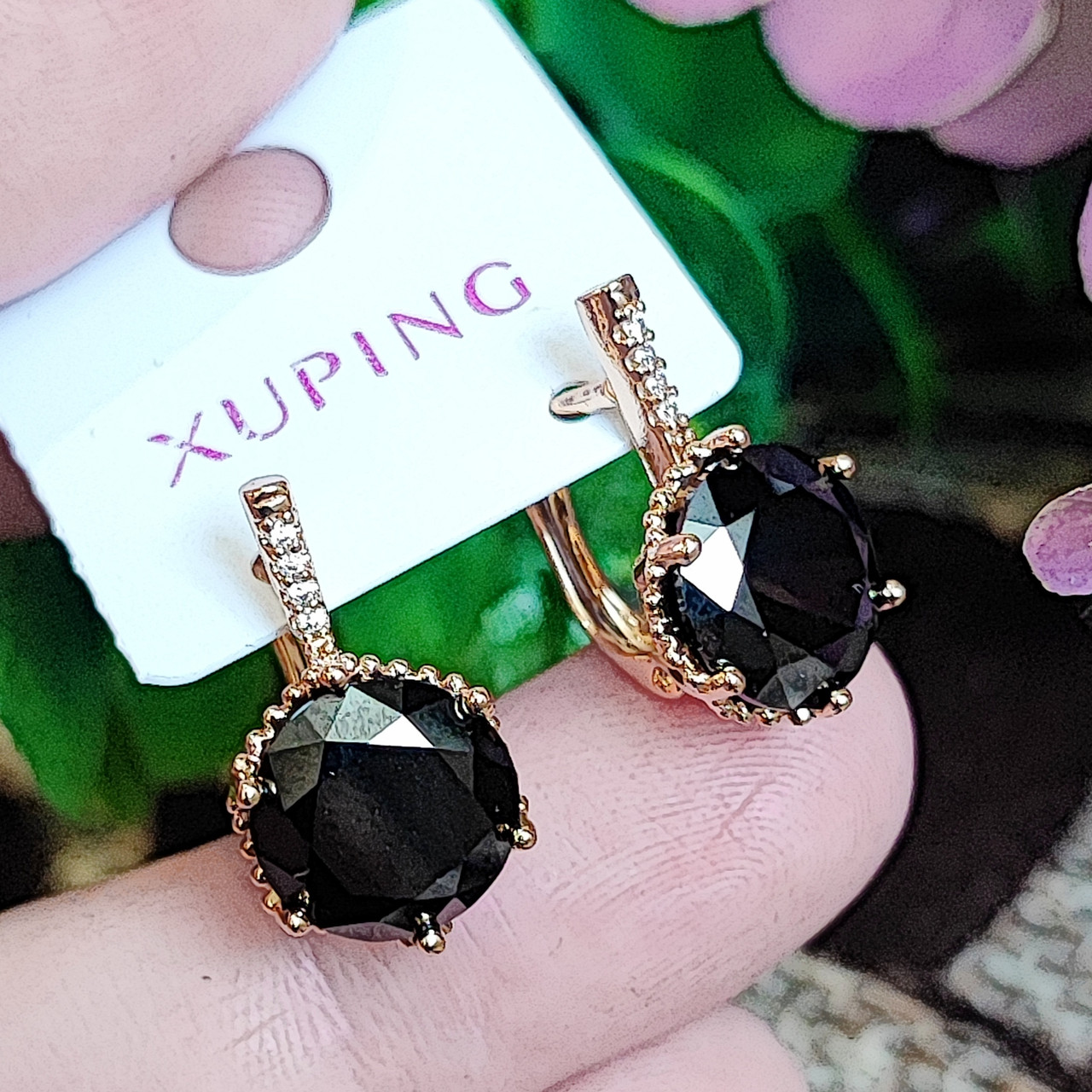 Сережки Xuping довжина 1.9см ширина 1см медичне золото позолота 18К цирконій с1331