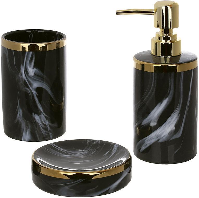 Набір аксесуарів Bright для ванної кімнати "Black Marble & Gold" 3 предмети, кераміка