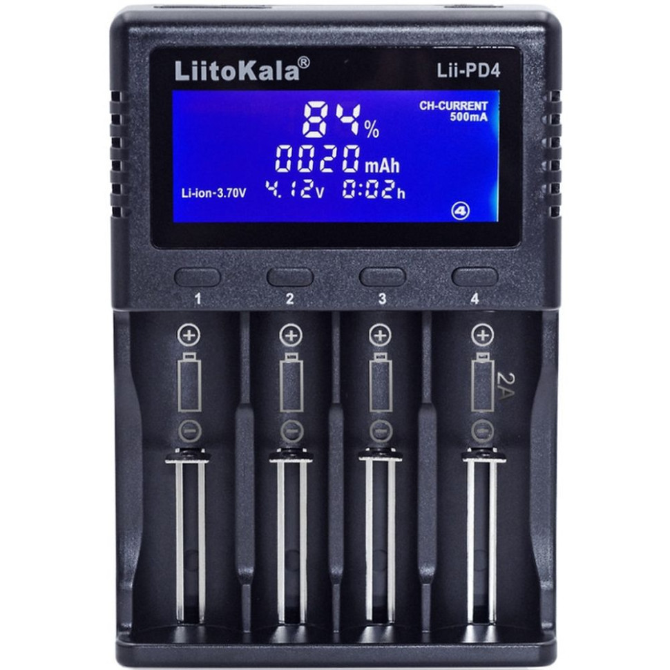 Зарядний пристрій Liitokala Lii-PD4, 4 канала, Ni-Mh/Li-ion/LiFePo4, 220V/12V, LCD, Box, фото 1
