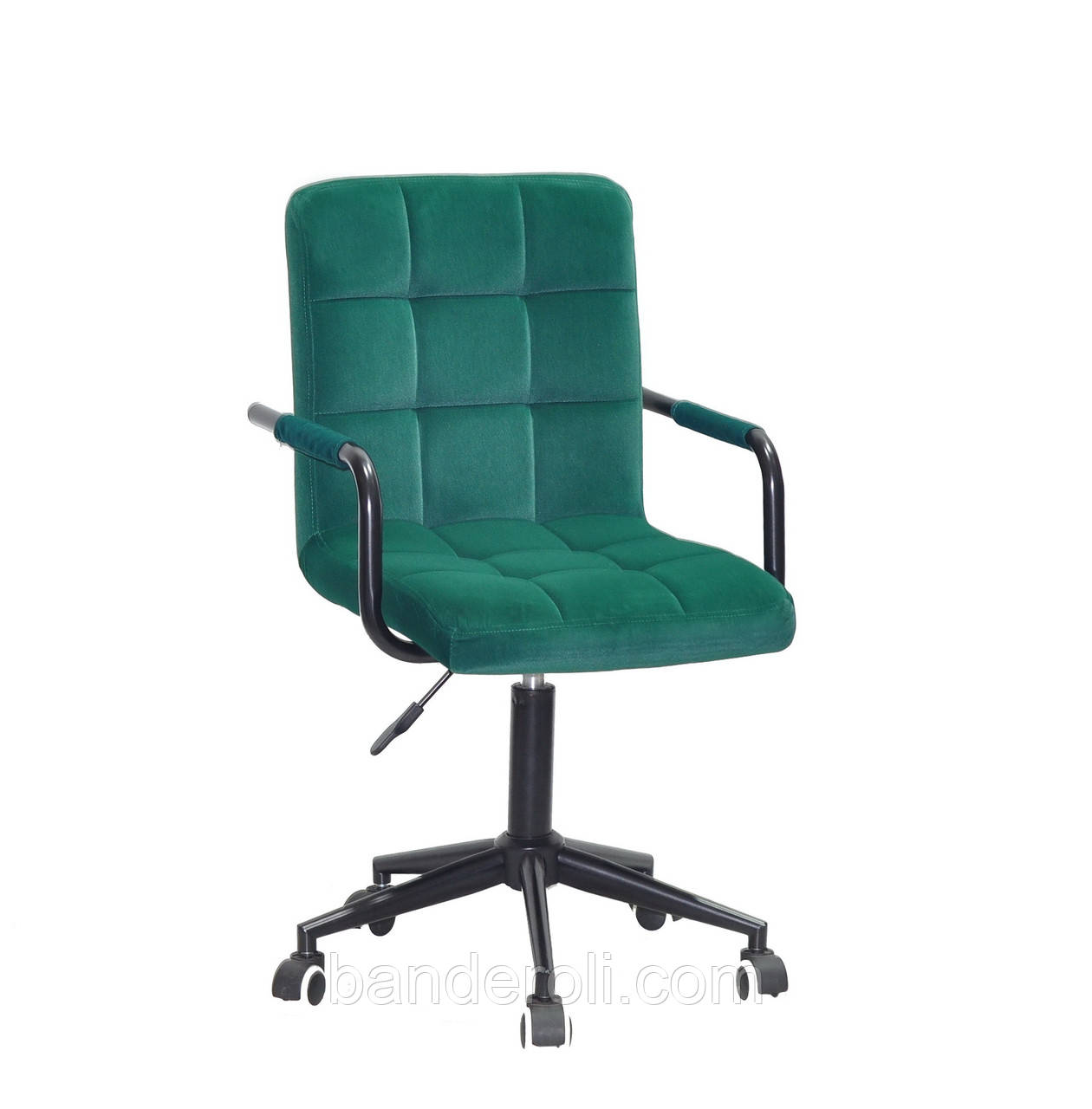 Крісло Augusto Arm BK-Modern Office з підлокітниками, зелений велюр на чорній хрестовині c колесами, фото 1