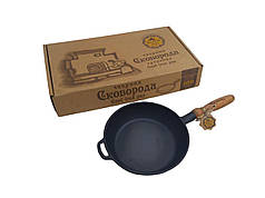 Глибока чавунна сковорода Ø24 см для смаження та тушкування з дерев’яною ручкою Maysternya