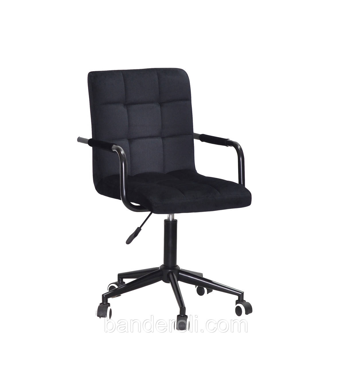 Крісло Augusto Arm BK-Modern Office з підлокітниками, чорний велюр на чорній хрестовині c колесами, фото 1