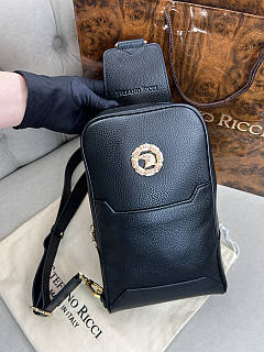 Чоловіча шкіряна сумка Stefano Ricci Black Leather Gold Metal Logo слінг чорний якість преміум
