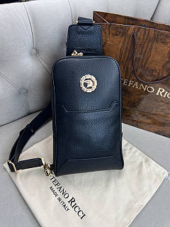 Сумка шкіряна нагрудна чорна Stefano Ricci Black Leather Gold Metal Logo якість преміум