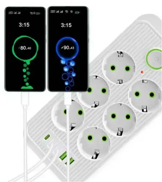 Мережевий фільтр на 3 м, 5000 Вт (6×220В+4×USB+1×Type-C) QL-1075U, Переноска розетка, Подовжувач з USB Біла