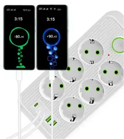 Мережевий фільтр на 3 м, 5000 Вт (6×220В+4×USB+1×Type-C) QL-1075U, Переноска розетка, Подовжувач з USB Біла, фото 1