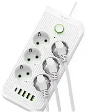 Мережевий фільтр на 3 м, 5000 Вт (6×220В+4×USB+1×Type-C) QL-1075U, Переноска розетка, Подовжувач з USB Біла, фото 3
