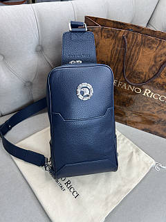 Чоловіча шкіряна сумка через плече Stefano Ricci Black Leather Gold Metal Logo синій колір якість преміум