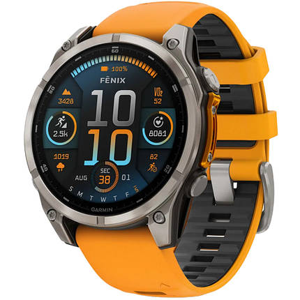 Garmin Fenix 8 смарт-годинник Amoled 51 мм Sapphire Titanium with Spark Orange Silicone Band 010-02905-11, фото 1