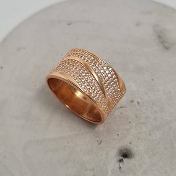 Каблучка позолочена зі срібла з розсипом білих фіанітів