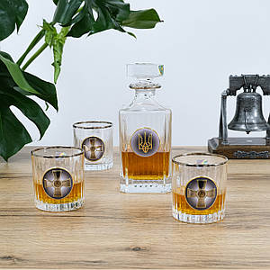 Набір для віскі "Армійський" – 6 келихів + графін 850 мл, кришталь з платиною, військова емблема Гранд Презент GPB7VSU2PGD